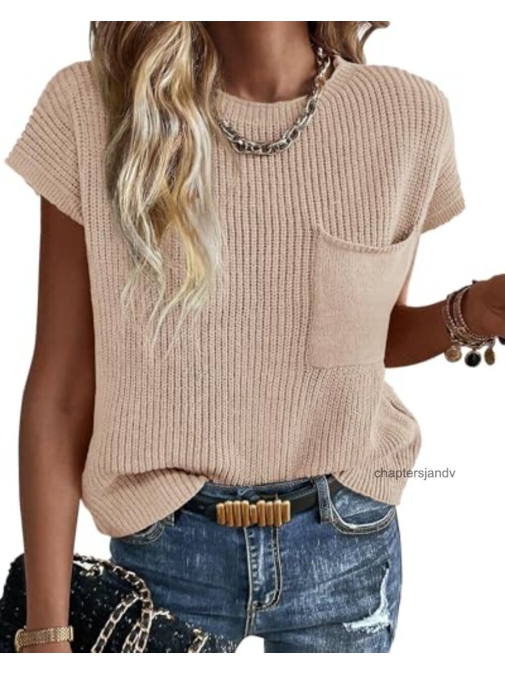 Short Sleeve Crochet Sweater Top Womens Summer Ribbed Knit Cap Sleeve